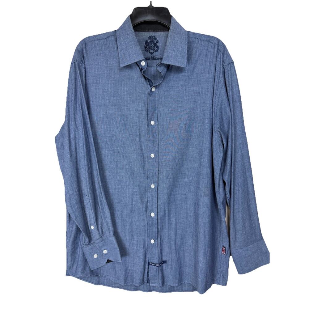 Men's English Laundry Dress Shirt Long Sleeve Sz L 16-16.5/34-35 Blue Button Up